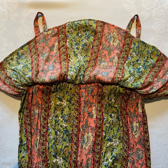 Easel Anthropologie Floral Vibrant Wide Leg Bell Bottom Boho Jumpsuit. Sz M - Picture 9 of 16